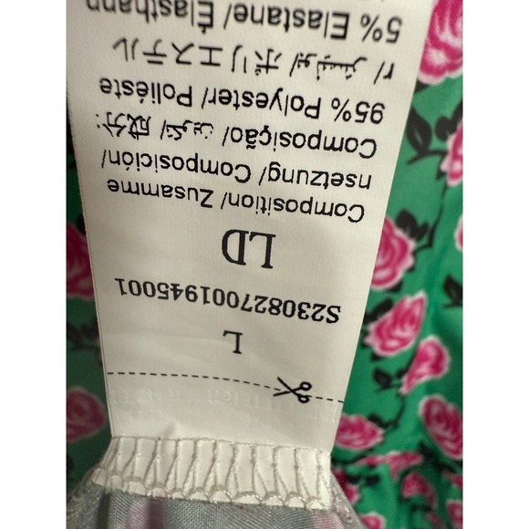 Bohemian Puff Sleeve Maxi Swing Dress Green Pink Floral Large Lightweight Party - Picture 4 of 7